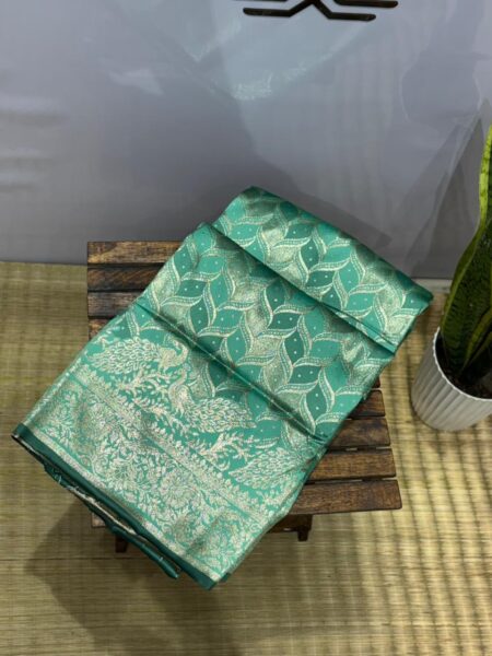 Turquoise Green Banarasi Saree with Silver Zari Weaving